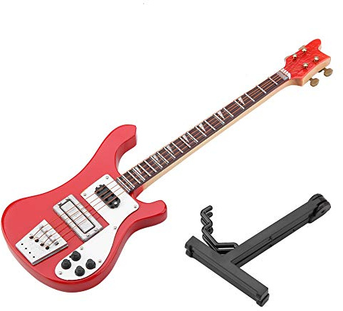 Rote Miniatur-Bassgitarre Nachbildung mit Ständer und Koffer Instrument Modell Ornamente Weihnachten