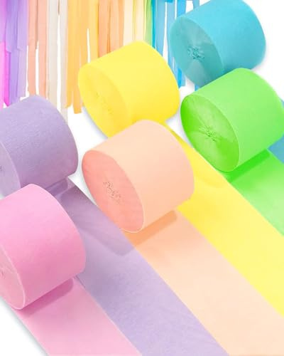 BNREOZA 6 Piezas de Papel Arrugado de Colores, Cinta Arrugada de Color Suave, Cinta de Tiro, Papel Arrugado para Decoración de Fiestas, Decoración de Cumpleaños, Decoración de Bodas (4.5 cm x 25 m)