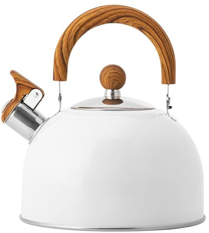 Wowlela Bouilloire à Thé Sifflante En Acier Inoxydable, 2.5L Bouilloire à Induction avec Poignée en Grain de Bois et Couvercle Hermétique,Bouilloire pour Cuisinière à Induction, Cuisinière à Gaz