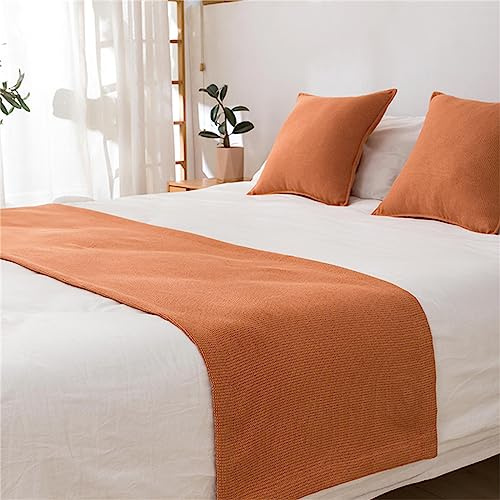 Odot Camino de Cama y Cojines a Juego, Bufanda de Cama con Cojines Pañuelos de Cama Suave Protector Decoration para Hogar Habitación y Hotel (Naranja,45 * 180+45cm)