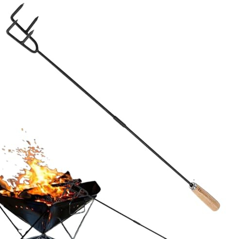 Fire Pit Poker für Fire Pit Outdoor, Fire Pit Poker | Camping Feuer Poker - 33 Zoll Schürhaken mit Holzgriff für Feuerschale, tragbarer langer Lagerfeuer, Schürhaken für Brac