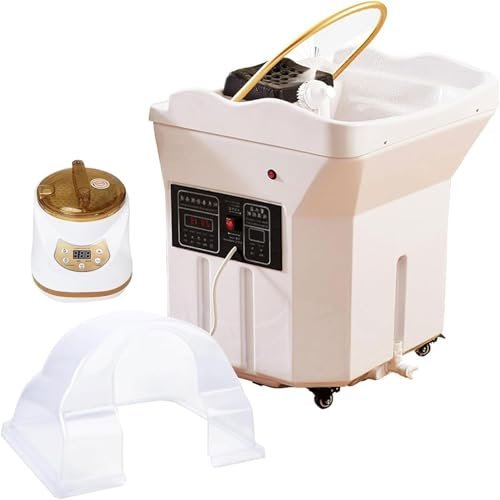 JXUANMM Bol à shampoing pour Salon de Coiffure, équipement de Spa Japonais avec réservoir de Stockage d'eau de 60 L, Table de Massage pour shampoing, 4 Roues universelles Set2-White