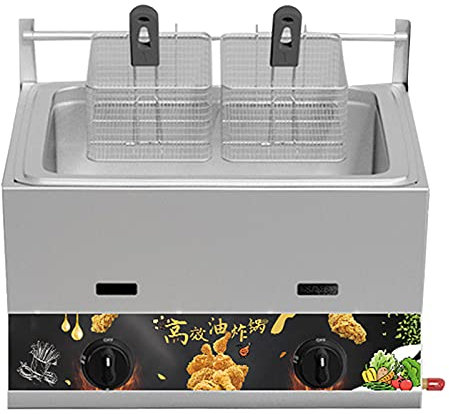 Friteuse à gaz GPL en acier inoxydable pour frites, beignets, poisson, friteuse commerciale GPL grande capacité 10 L/23 L, friteuse à gaz multifonction, puissance de feu réglable, pour frites, beign