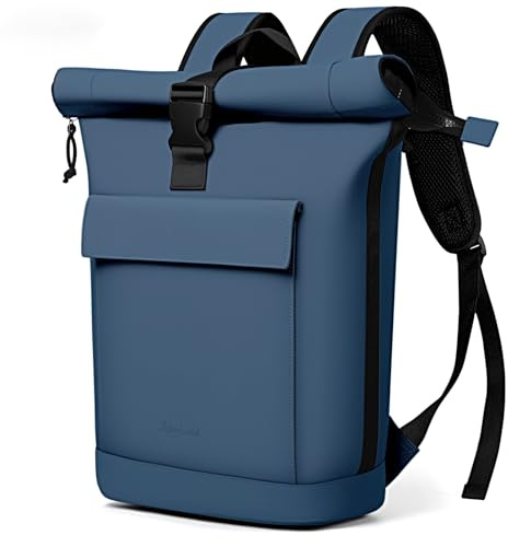 Lekeinchi Rolltop Rucksack Damen & Herren, Elegant Laptop Rucksack Wasserdicht mit 17 Zoll Laptopfach, Großer Reiserucksack Tagesrucksack Schulrucksack für Reisen, Uni Schule, Arbeit - Blau