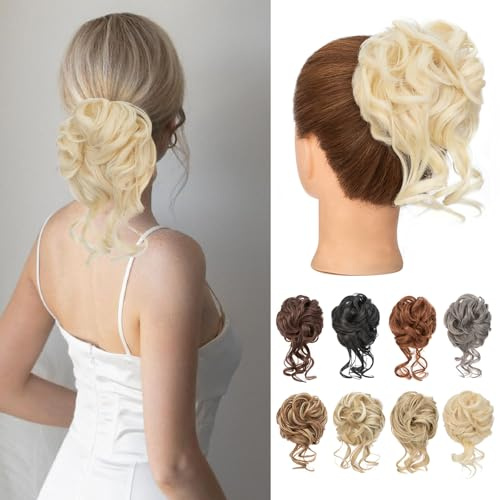 Benehair Dutt Haarteil mit Klammer Natürlich Messy Bun Haarteile für Dünnes Haar Synthetik Haar Scrunchies Haardutt Haarteile für Frauen Mädchen(Blond, 75g)