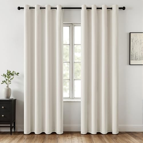 MIULEE Cortinas Opacas Termicas Salon Dormitorio 2Pz 140x245cm Marfil | Tejido opaco y termico para Salon y Dormitorio, ayuda a reducir luz, calor y frio.