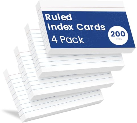 Flash Cards A6（10.2x14CM） Revision Cards, 200 PCS Index Cards Cue Cards | Double Sided Ruled Flashcards, Flash Cards Revision, Recipe Record Study A6 Cue Cards Cards White for Office Home School