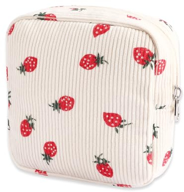 Long Keeper Kosmetiktasche Kleine Mini Schminktasche Damen Cord Schminktasche Kulturtasche Travel Essentials Mit FäChern Reise Makeup (Erdbeere)