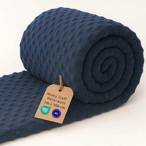 Minky Tessuto al Metro 1 M x 160 cm Peluche Poliestere – Stoffa da Cucire Morbidissima per Coperte Copriletti Pupazzi Accessori Pelle Delicata Oeko Tex Blu marino