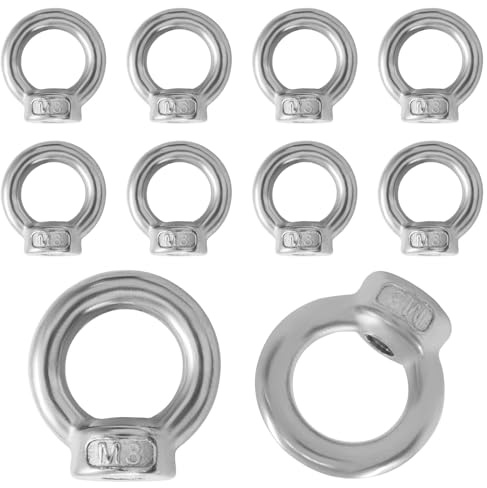 PHITUODA 10 Pcs M8 304 Stainless Steel Lifting Eye Nut, 5/16 Metric Ring Shape Nut Threaded Fastener for Boating/Industrial Use