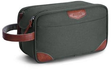 ECOHUB Toiletry Bag for Men, Water-Resistant Travel Wash Bag with Wet Pocket, Recycled Dopp Kit Shaving Bag Fit Full Size Toiletries, Wide-Open Dual Zipper Cosmetic Makeup Organizer, Green