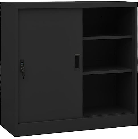 WKIEQACO Büroschrank mit Schiebetür Anthrazit 90x40x90 cm Stahlschränke & Aufbewahrungsschränke & Schließfächer