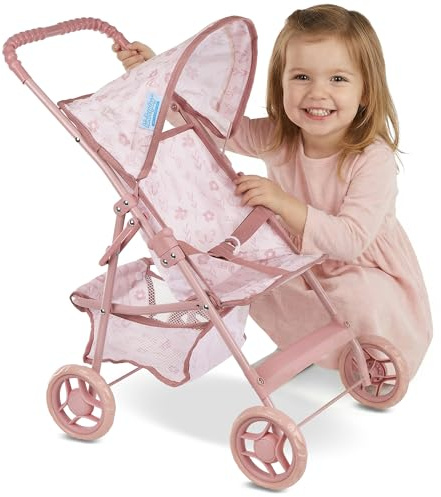 Kinderplay – Poussette pour poupée légère et Pliable avec Capote réglable et Panier de Rangement