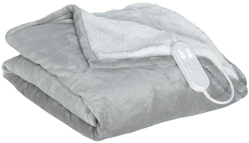 HOMCOM Heizdecke Elektrische Wärmedecke, Wärmedecke mit Abschaltautomatik, 6 Heizstufen, Überhitzungsschutz, Maschinenwaschbar & 10 Std. Timer, Flanell, 180x130cm für Bett & Sofa, Grau