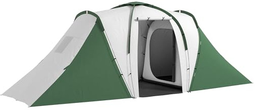 Outsunny Tente Tunnel Tente de Camping familiale 4-6 pers. légère ventilée Facile à Monter - 2 Grandes Portes 5,55 x 2,25 x 1,9 m Fibre Verre Polyester, Gris et Vert