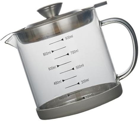 ZUNOXAZ Colador de Aceite de 1000 Ml con Malla Fina y Cuerpo de Vidrio, Olla para Almacenar Aceite con Filtro de Acero Inoxidable, Fácil de Limpiar para Cocina Doméstica