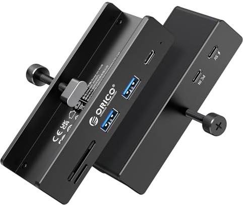 ORICO USB-hub, aluminium USB 3.2 hubb klämma med 5 V strömförsörjningsport, 10 Gbps 5-port USB-distributör med 2 typ-A 3.2 och 1 typ C 3.2, SD/TF 3.0, 100 cm kabel för bildskärmar, skrivbord
