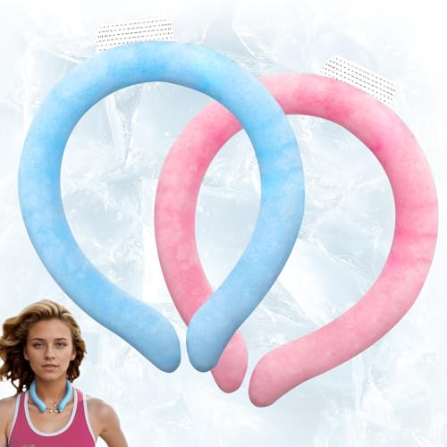 2Pcs Neck Cooling Tube, Wearable Chill Tube for Neck, Reusable, Relieves Heat, for Hot Weather, Indoor and Outdoor Workers, Summer Parades and Celebrations (Blue and Pink)