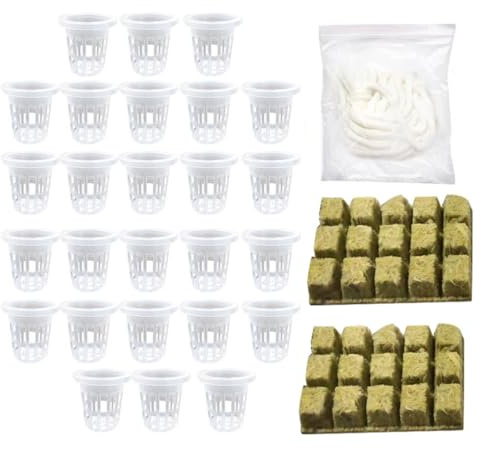 Angoily Hydroponik Wollwürfel Satz mit Netztöpfen Erdloses Anzuchtset für Zimmerpflanzen Wassersparendes Starterkit für Stecklinge und Aquaponik