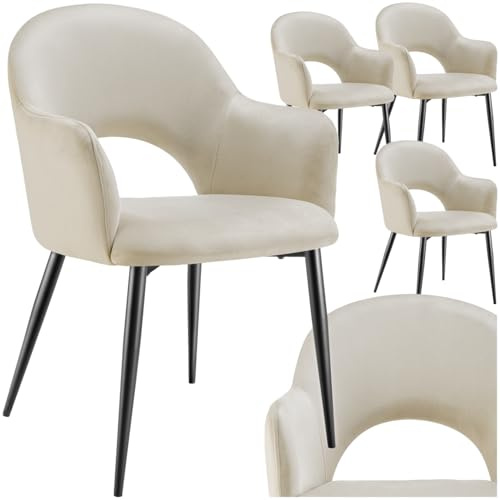 tectake® Lot de 4 Chaises de Salle à Manger rembourrées Modernes Velours Fauteuil Salon Chaise Scandinave Pieds en Acier laqué Élégant avec Accoudoirs Chaise pour Coiffeuse, Chambre, Dressing, Salon