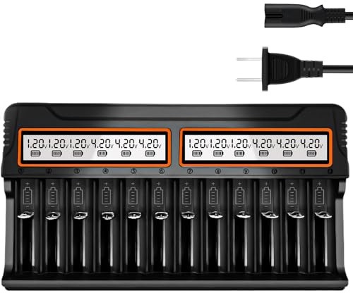 AA AAA 18650 Akku ladegerät, Smart Universal Ladegerät mit LCD Display Schnellladung für 26650 16340 14500 18350 18500(nur Ladegerät) (12 Slot)