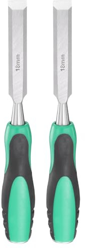 QUARKZMAN 2Pcs Ciseau À Bois En Acier Lame Large De 11/16 Ciseau À Bois À Pointe Plate Outil Manuel De Menuiserie Avec Manche En Plastique Antidérapant Pour Projets De Menuiserie, Vert-Noir