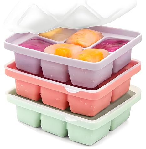 Nelbons 3 x Eiswürfelformen Je Fach 60 ml, leicht zu lösende Silikon-Eisformen mit abnehmbarem Deckel, perfekt für gekühlte Getränke, nahrung,Whiskey, BPA-frei