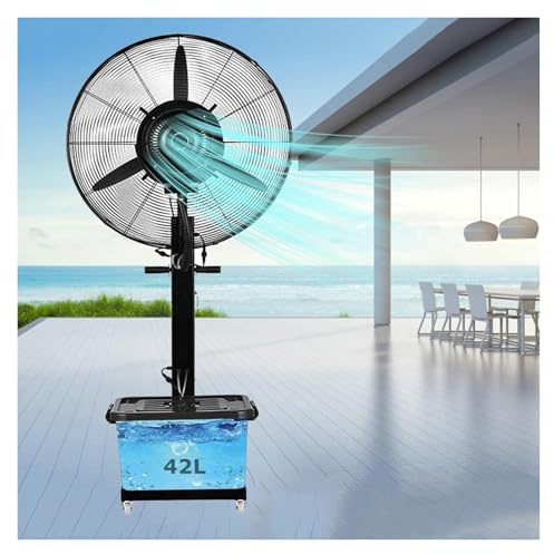 ZGHQHCDRH Ventilador de pie, Fan oscilante de alta velocidad la fan del pedestal nebulización al aire libre industrial con las fans derechas móviles 3 velocidades(320W/26in)