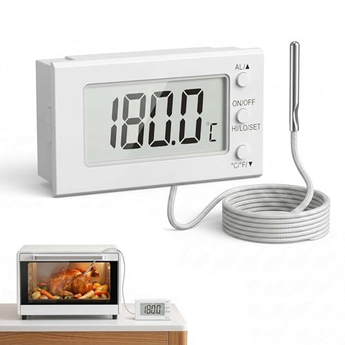 Oven Thermometer Resistant 300°C for Inside Oven Digital Cooking Thermometer with Probe -58°F to 572°F/-50°C-300°C High Low Temperature for Smoker BBQ Baking Pizza Meat Oil Milk Deep Frying White