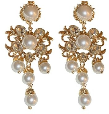 Boucles d'Oreilles Style Vintage Perle en Cristal Élégant pour les Femmes, Chandelier Orné pour Fête de Mariage, Cadeau de Bijoux de Mariée
