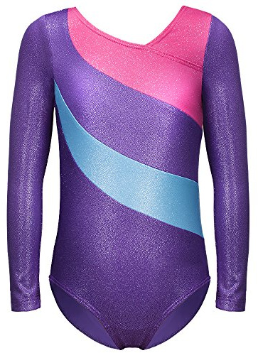 XiaoMoSha Gymnastikanzug Kinder Mädchen Langarm, Mädchen Ballettkleidung Gymnastik Training Dancewear, für Den Verein Kinder Tanzen, Lila, für 9-10 Jahre