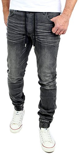 Reslad Jeans da jogging pantaloni in jeans da uomo, slim fit RS-2073 Nero XL