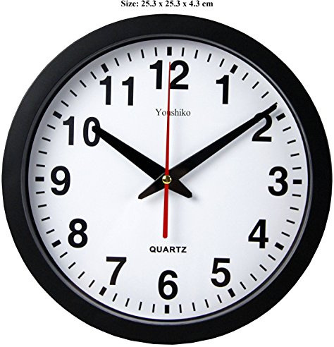 Youshiko Stylish Black & White Bold Classic Quartz Wall Clock Non Ticking Silent (25cm / 10-Inch Diameter), Home/Kitchen/Office/School Clock, Easy to Read