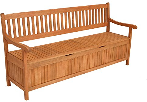 DEGAMO Truhenbank Montego XXL 180cm 4-sitzer, Eukalyptusholz geölt, grosses Staufach
