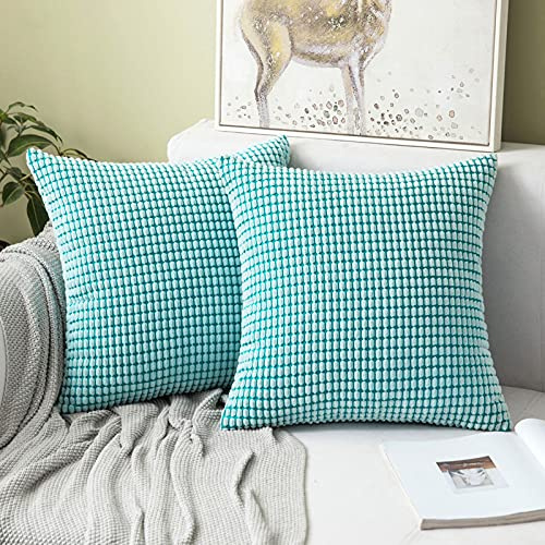 MIULEE 2er Set Kissenbezüge Kordsamt Dekokissen Kissenbezug Sofakissen Dekorativ Couchkissen Kissenhülle Bezug Weich für Wohnzimmer Schlafzimmer 40x40 cm, 16x16 Inch Hellblau