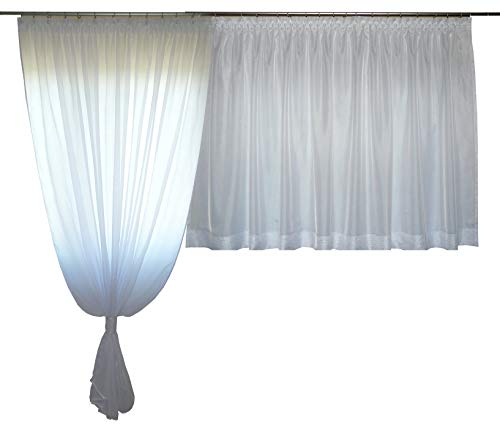 FKL DESIGN Home Deco Schöne Balkongardine Balkon Fertiggardine Fenstergardine Gardine aus Voile mit Faltenband Kräuselband Store Kurz Modern Weiß 300x130 cm AG39-A