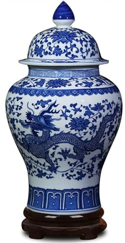 ufengke Jingdezhen Klassische Blaue und Weiße Porzellan Keramik Vase,Drachen Blumenvase,China Ming-Stil,Höhe 15 (38cm)