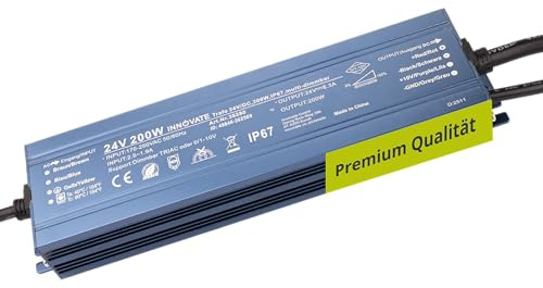 Innovate 24V LED Trafo IP67 dimmbar - 60 bis 200 Watt - 24 Volt DC - TRIAC & 0/1-10V - kein Flimmern, kein Rauschen Leuchtmittel und Stripes - Trafo Transformator Gleichrichter Driver Netzteil
