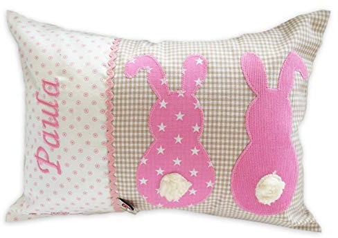 Glückspilz Namenskissen Babykissen I Hase Kaninchen I Beige Pink I 40 x 60 cm