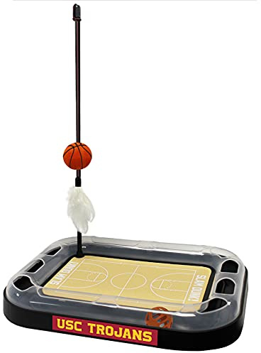 CATS SCRATCHER NCAA USC Trojans Basketball Court CAT Scratcher Toy with Catnip Filled Plush Basketball Toy & Feather Cat Toy Hanging, with Jingle Bell Interactive Ball Cat Chasing 5-in-1 Kitty Toy