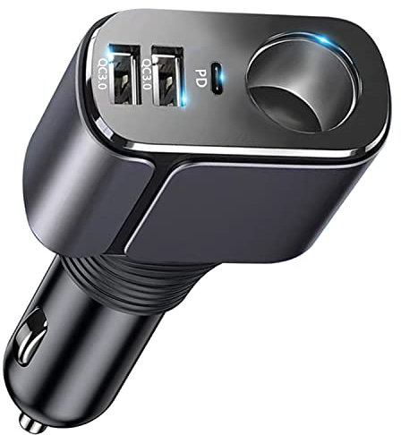 4 in 1 USB C Car Charger Adapter, 210W Multi USB Cigarette Lighter Adapter, Socket Splitter with 3 USB Ports, 12V/24V Outlet Dual USB Type C PD Fast Car Charger for iPhone 16/15/14,iPad,Samsung,GPS