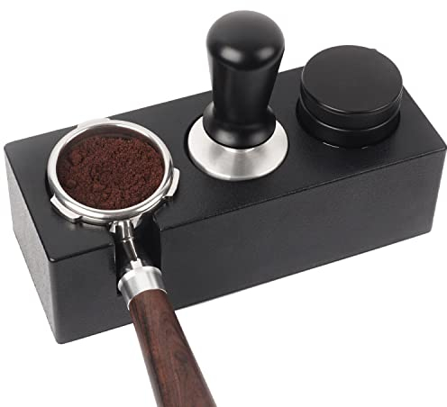 Ezebesta Tamper Station Anti Scivolo Supporto per la Pressatura dell'Espresso Tamping Supporto Solido Nero per Portafiltri, Tamper e Distributore