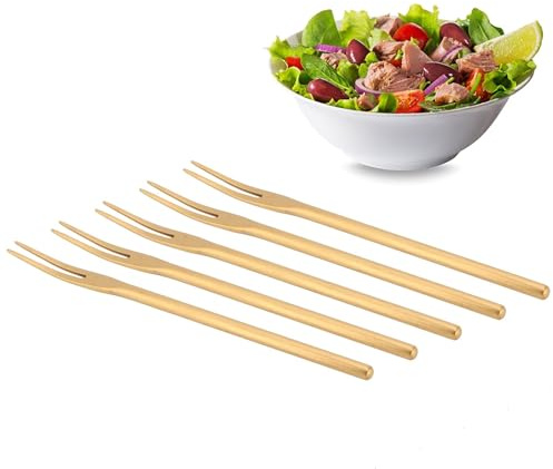 5-teilige Dessertgabel, 13 cm, Vorspeisengabel, Gold, Obstgabel, Edelstahl, Geschirr, Besteck, Mini-Salat, appetitliche Kuchengabel, hochglanzpoliert und spülmaschinenfest