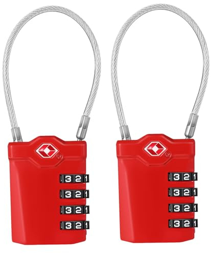ZHEGE Suitcase Padlocks, TSA Approved Locks with Open Indicator (Red, 2P) | TSA Approved Luggage Locks ,5.5in Flexible Cable, 4 Digit Combination Padlock for Gym Locker, Briefcase, Backpack, Laptop Bag