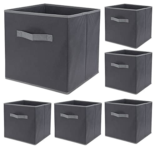 Murago - 6er Set Faltbox ca. 30x30x30 cm Grau mit Griff - Würfel Aufbewahrungsbox faltbar Aufbewahrungskörbe Einschub Korb Boxen Stoff für Regal Klappbox