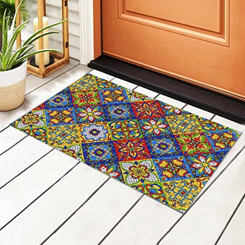 Fussmatte Mexikanische Talavera-Keramikfliese Schmutzfangmatte Waschbar Eingangsteppich Rutschhemmender Rückseite Fußabtreter Für Küche Haustür Außenbereich 40X60Cm