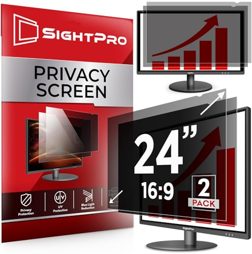 SightPro 24 Inch 16:9 [2 Pack] Computer Privacy Screen Filter for Monitor - Privacy Shield and Anti-Glare Protector