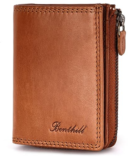 Benthill Kleine Geldbörse Echt Leder | Damen & Herren Geldbeutel mit RFID Schutz | 7 Kartenfächer | Slim-Wallet inkl. Geschenkbox, Farbe:Braun