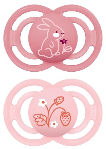 MAM Perfect Schnuller im 2er-Set, für eine gesunde Zahn- und Kieferentwicklung, Baby Schnuller aus nachhaltigen & bio-erneuerbaren Materialien, mit Schnullerbox, 16+ Monate, Hase/Blume