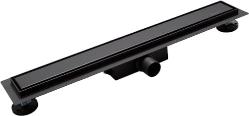 BALNEO Caniveau de Douche, Caniveau 120 Noir, Siphon de Sol en Acier Inoxydable, Bas 52mm, avec Grand Tamis, Deux Côtés avec Panneau ou Carrelage, Duplex Next 2en1